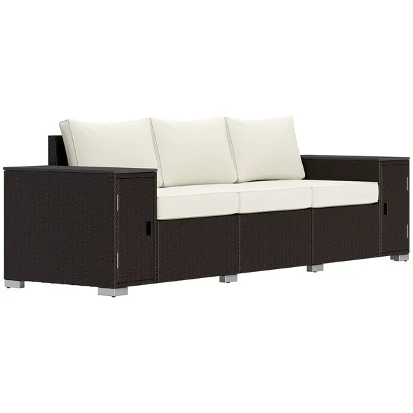 3 Seater Wicker Outdoor Couch Patio Sofa with Storage, Thickened Cushions and Wide Armrests for Porch Yard, Cream White - product image 11