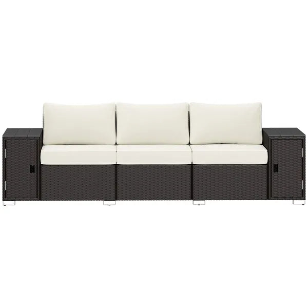 3 Seater Wicker Outdoor Couch Patio Sofa with Storage, Thickened Cushions and Wide Armrests for Porch Yard, Cream White - product image 1