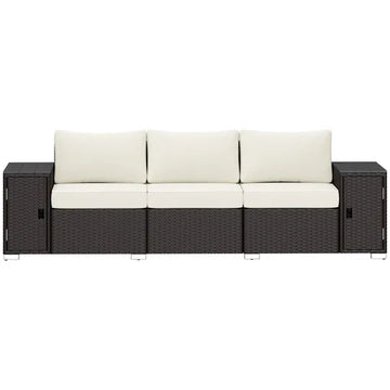 3 Seater Wicker Outdoor Couch Patio Sofa with Storage, Thickened Cushions and Wide Armrests for Porch Yard, Cream White - product image 1