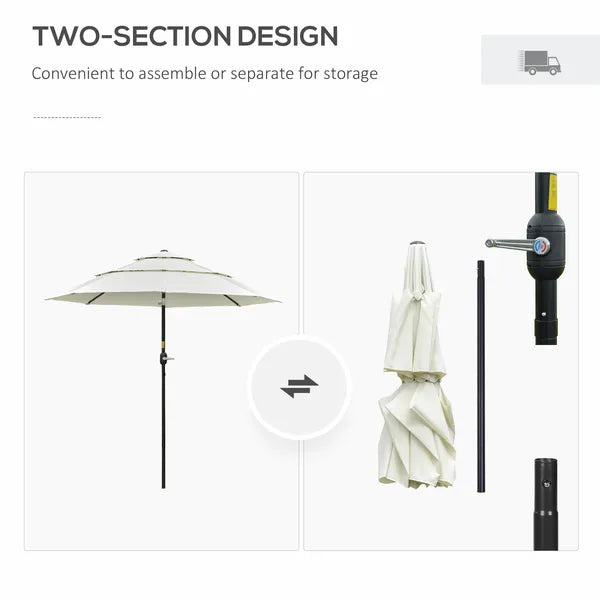 9 ft 3 Tier Patio Umbrella with Crank and Push Button Tilt, Beige - product image 6