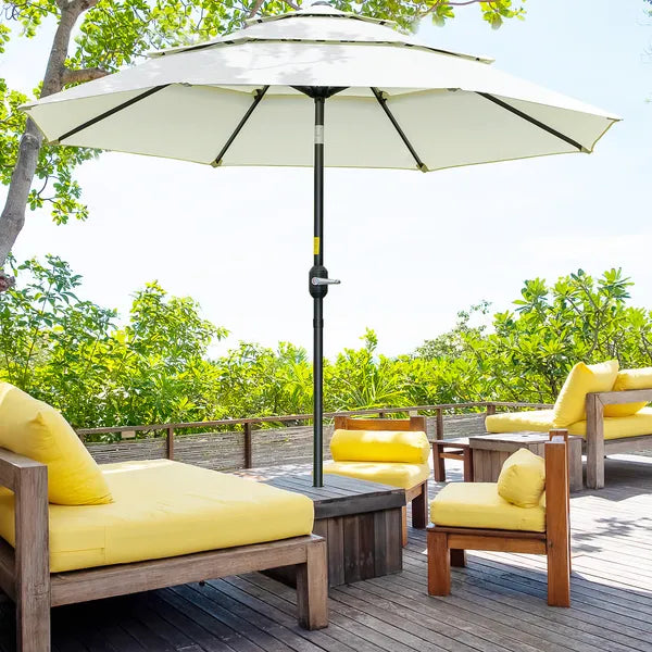 9 ft 3 Tier Patio Umbrella with Crank and Push Button Tilt, Beige - product image 2