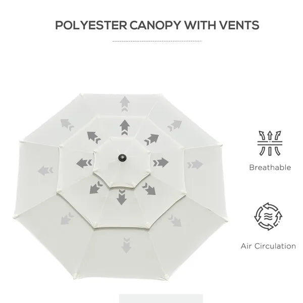 9 ft 3 Tier Patio Umbrella with Crank and Push Button Tilt, Beige - product image 8