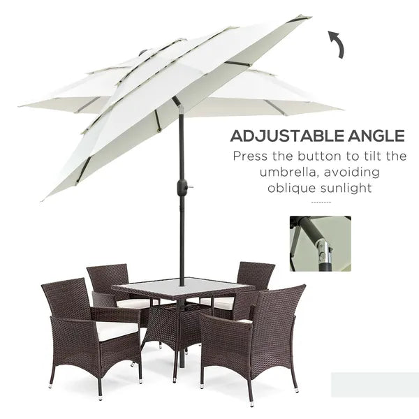 9 ft 3 Tier Patio Umbrella with Crank and Push Button Tilt, Beige - product image 4
