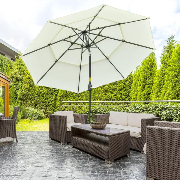 9 ft 3 Tier Patio Umbrella with Crank and Push Button Tilt, Beige - product image 10