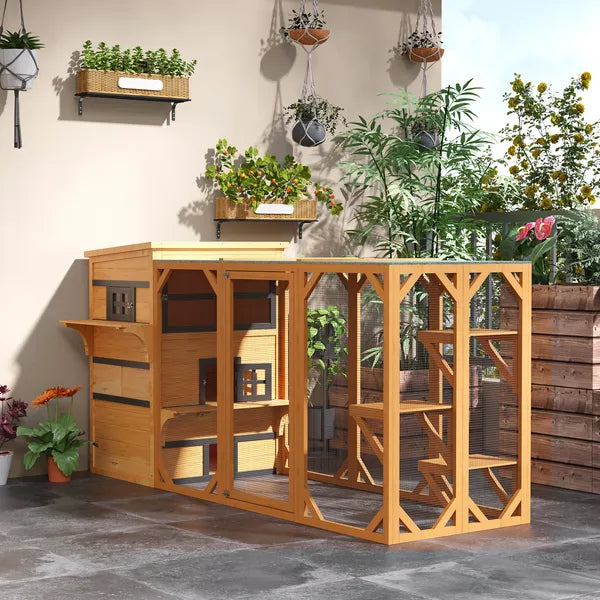 3-Tier Cat House Feral Cat House, Outdoor Kitten Condo with Raised Floor, Asphalt Roof, Escape Door, Jumping Platform, Yellow - product image 10