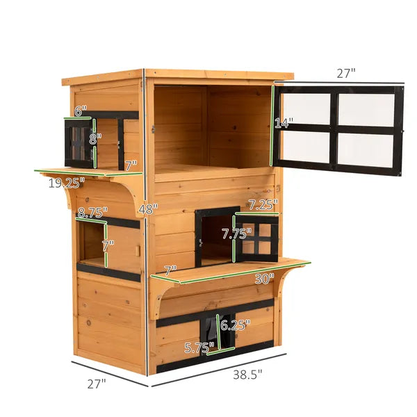 3-Tier Cat House Feral Cat House, Outdoor Kitten Condo with Raised Floor, Asphalt Roof, Escape Door, Jumping Platform, Yellow - product image 3