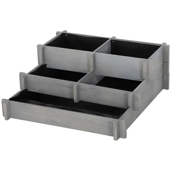 3 Tier Elevated Wood Flower Box Raised Garden Bed with Water Draining Fabric for Soil Gray for Vegetables Herbs - product image 11