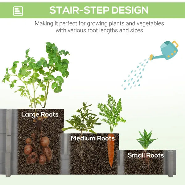 3 Tier Elevated Wood Flower Box Raised Garden Bed with Water Draining Fabric for Soil Gray for Vegetables Herbs - product image 5