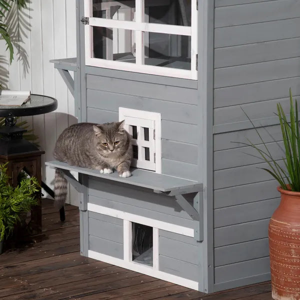 3-Tier Feral Cat House Outdoor Kitten Condo with Raised Floor Asphalt Roof Escape Door Jumping Platform Gray - product image 10