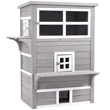 3-Tier Feral Cat House Outdoor Kitten Condo with Raised Floor Asphalt Roof Escape Door Jumping Platform Gray - product image 1