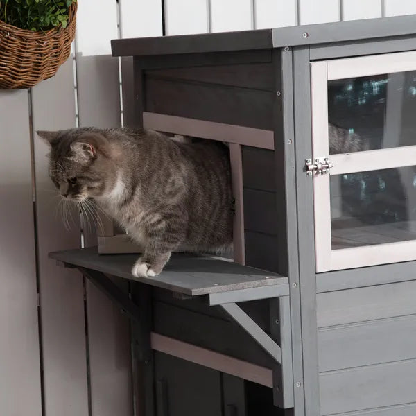 3-Tier Feral Cat House Outdoor Kitten Condo with Raised Floor Asphalt Roof Escape Door Jumping Platform Gray - product image 11