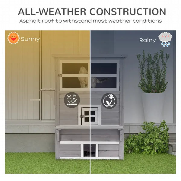 3-Tier Feral Cat House Outdoor Kitten Condo with Raised Floor Asphalt Roof Escape Door Jumping Platform Gray - product image 5