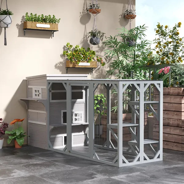 3-Tier Feral Cat House Outdoor Kitten Condo with Raised Floor Asphalt Roof Escape Door Jumping Platform Gray - product image 8
