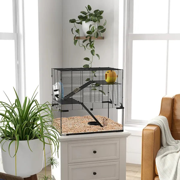 PawHut 3-Tier Hamster Cage with Wheel Water Bottle Food Bowl for Small Hamsters Black - product image 10