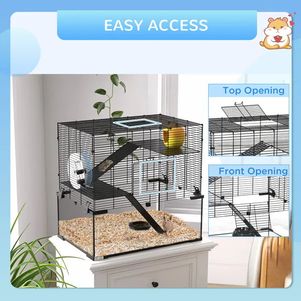 PawHut 3-Tier Hamster Cage with Wheel Water Bottle Food Bowl for Small Hamsters Black - product image 7
