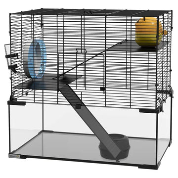 PawHut 3-Tier Hamster Cage with Wheel Water Bottle Food Bowl for Small Hamsters Black - product image 1
