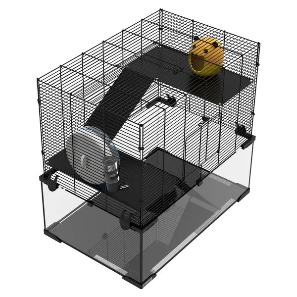 PawHut 3-Tier Hamster Cage with Wheel Water Bottle Food Bowl for Small Hamsters Black - product image 8