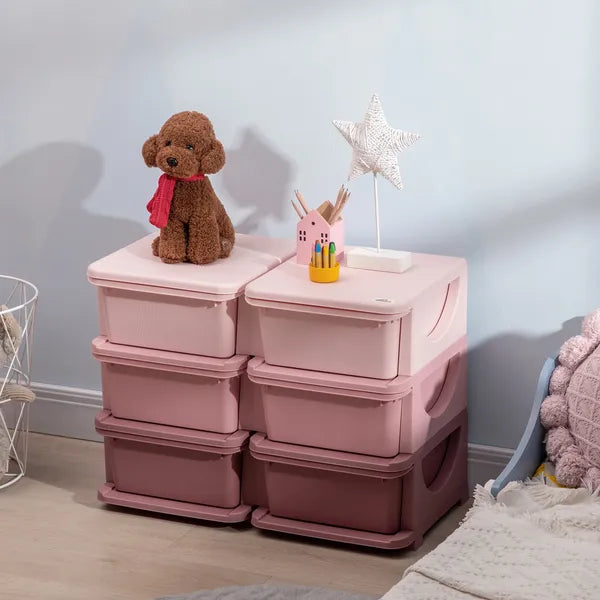 Qaba 3 Tier Kids Storage Unit Pink 6 Drawer Chest Toy Organizer with Plastic Bins for Bedroom Nursery Kindergarten - product image 10