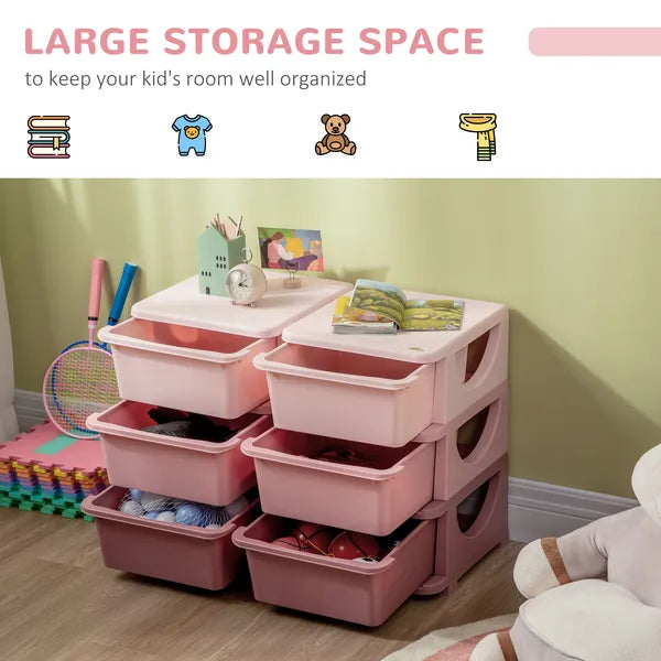 Qaba 3 Tier Kids Storage Unit Pink 6 Drawer Chest Toy Organizer with Plastic Bins for Bedroom Nursery Kindergarten - product image 4