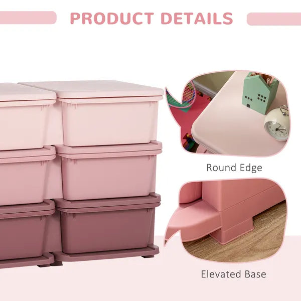 Qaba 3 Tier Kids Storage Unit Pink 6 Drawer Chest Toy Organizer with Plastic Bins for Bedroom Nursery Kindergarten - product image 7