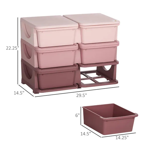Qaba 3 Tier Kids Storage Unit Pink 6 Drawer Chest Toy Organizer with Plastic Bins for Bedroom Nursery Kindergarten - product image 3