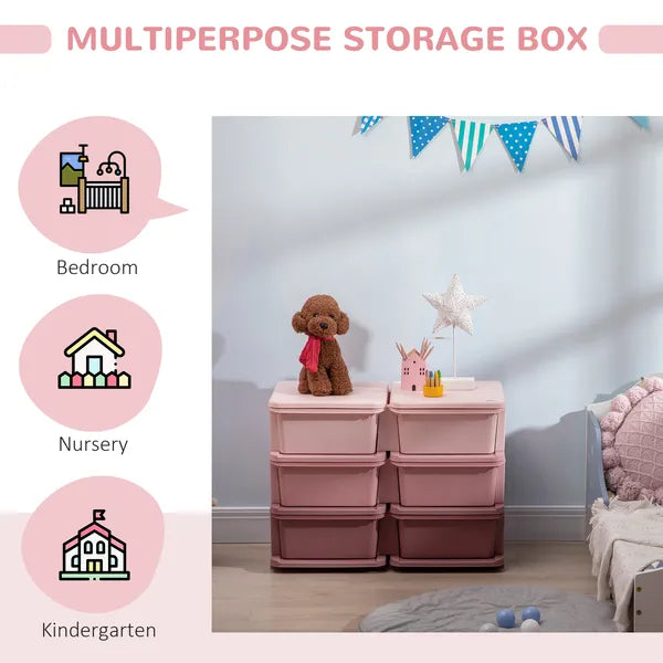 Qaba 3 Tier Kids Storage Unit Pink 6 Drawer Chest Toy Organizer with Plastic Bins for Bedroom Nursery Kindergarten - product image 5