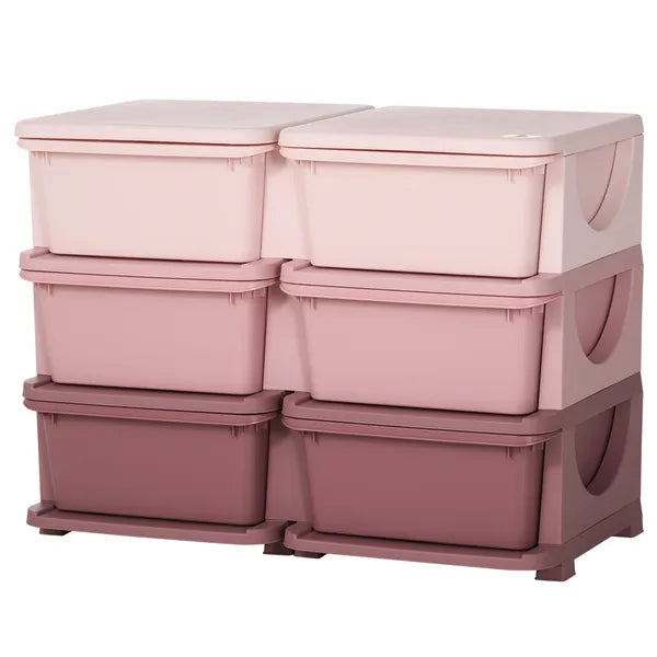 Qaba 3 Tier Kids Storage Unit Pink 6 Drawer Chest Toy Organizer with Plastic Bins for Bedroom Nursery Kindergarten - product image 11