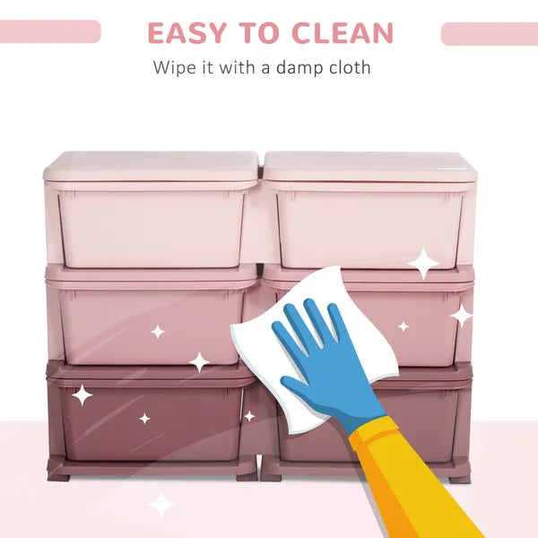 Qaba 3 Tier Kids Storage Unit Pink 6 Drawer Chest Toy Organizer with Plastic Bins for Bedroom Nursery Kindergarten - product image 6