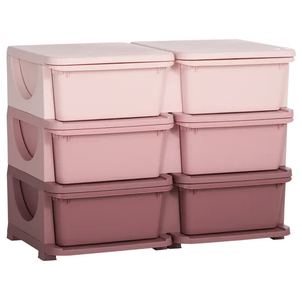 Qaba 3 Tier Kids Storage Unit Pink 6 Drawer Chest Toy Organizer with Plastic Bins for Bedroom Nursery Kindergarten - product image 1