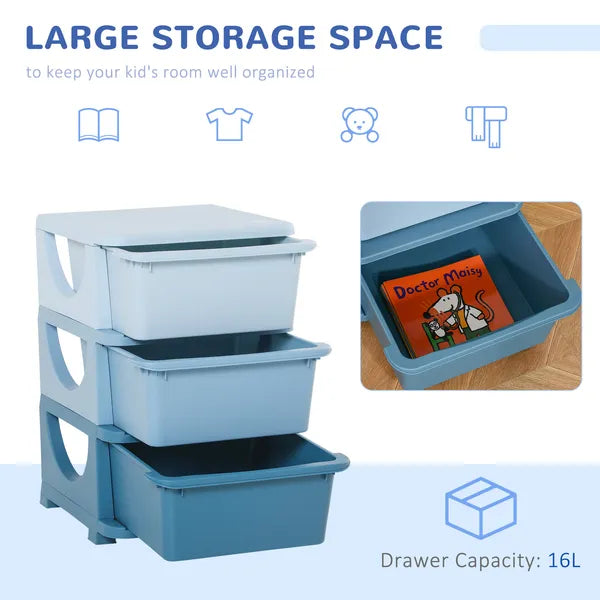 3 Tier Kids Toy Storage Organizer with Drawers, Blue, Chest for Bedroom, Kindergarten, Living Room, for Boys and Girls - product image 5