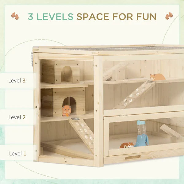 3 Tier Large Wooden Hamster Cage with Slide Activity Center Ladder Feeding Bowl - product image 5