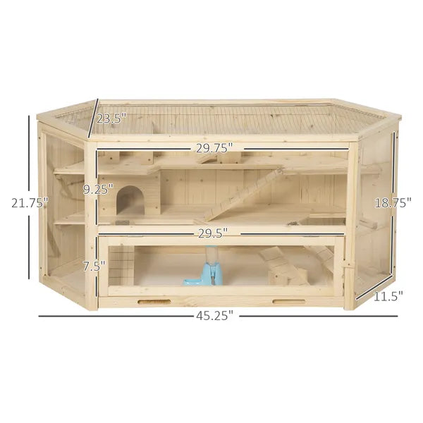 3 Tier Large Wooden Hamster Cage with Slide Activity Center Ladder Feeding Bowl - product image 3