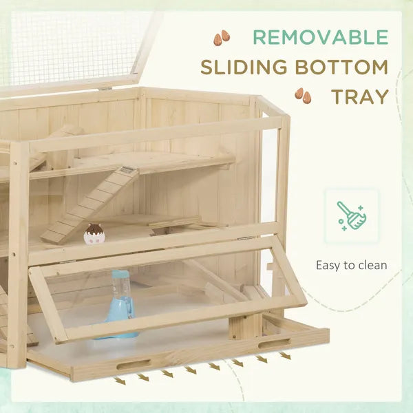 3 Tier Large Wooden Hamster Cage with Slide Activity Center Ladder Feeding Bowl - product image 6