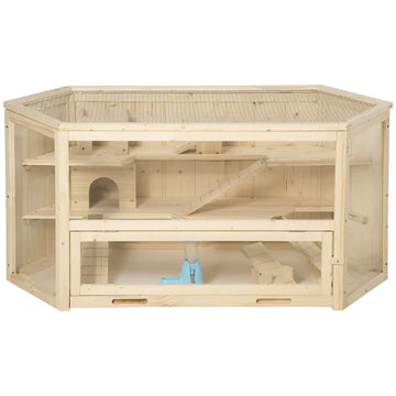 3 Tier Large Wooden Hamster Cage with Slide Activity Center Ladder Feeding Bowl - product image 1