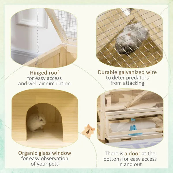 3 Tier Large Wooden Hamster Cage with Slide Activity Center Ladder Feeding Bowl - product image 7