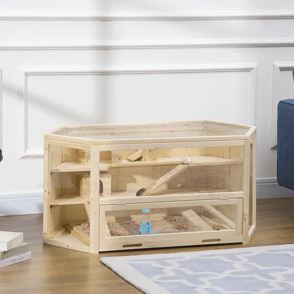 3 Tier Large Wooden Hamster Cage with Slide Activity Center Ladder Feeding Bowl - product image 2