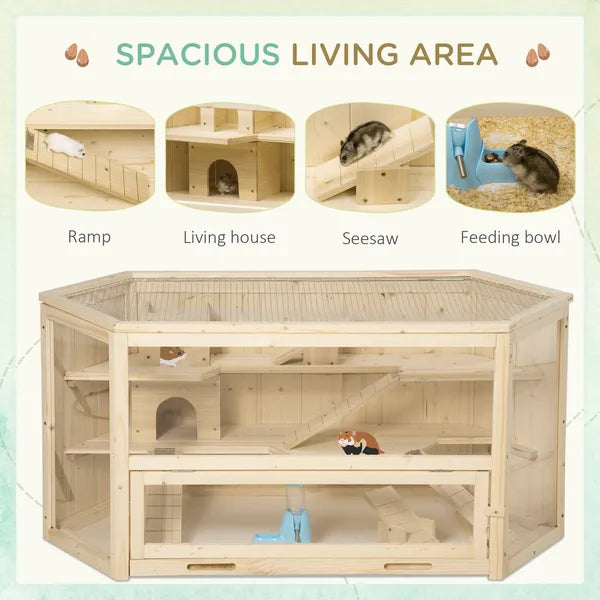 3 Tier Large Wooden Hamster Cage with Slide Activity Center Ladder Feeding Bowl - product image 4