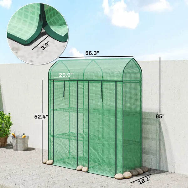 Outsunny 3 Tier Mini Greenhouse, Small Portable Greenhouse with 2 Roll-up Doors, 56.3" x 18.1" x 65", Green - product image 3