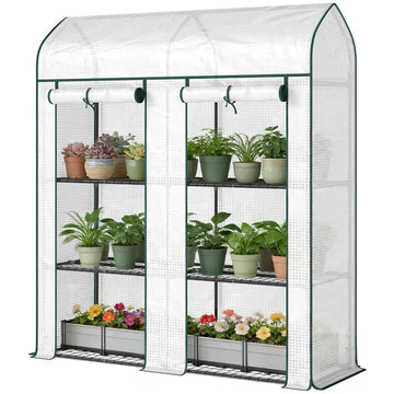 Outsunny 3 Tier Mini Greenhouse, Small Portable Greenhouse with 2 Roll-up Doors, 56.3 Inch x 18.1 Inch x 65 Inch, White - product image 1