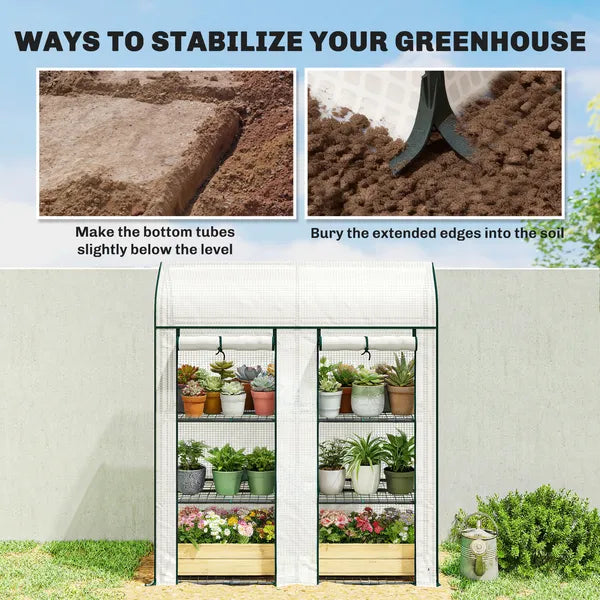 Outsunny 3 Tier Mini Greenhouse, Small Portable Greenhouse with 2 Roll-up Doors, 56.3 Inch x 18.1 Inch x 65 Inch, White - product image 7