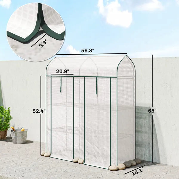 Outsunny 3 Tier Mini Greenhouse, Small Portable Greenhouse with 2 Roll-up Doors, 56.3 Inch x 18.1 Inch x 65 Inch, White - product image 3