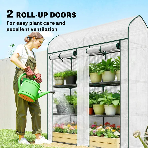 Outsunny 3 Tier Mini Greenhouse, Small Portable Greenhouse with 2 Roll-up Doors, 56.3 Inch x 18.1 Inch x 65 Inch, White - product image 6