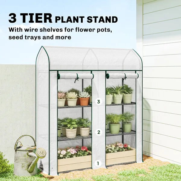 Outsunny 3 Tier Mini Greenhouse, Small Portable Greenhouse with 2 Roll-up Doors, 56.3 Inch x 18.1 Inch x 65 Inch, White - product image 4