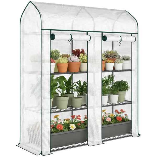 Outsunny 3 Tier Mini Greenhouse, Small Portable Greenhouse with 2 Roll-up Doors, 56.3 Inch x 18.1 Inch x 65 Inch, White - product image 11