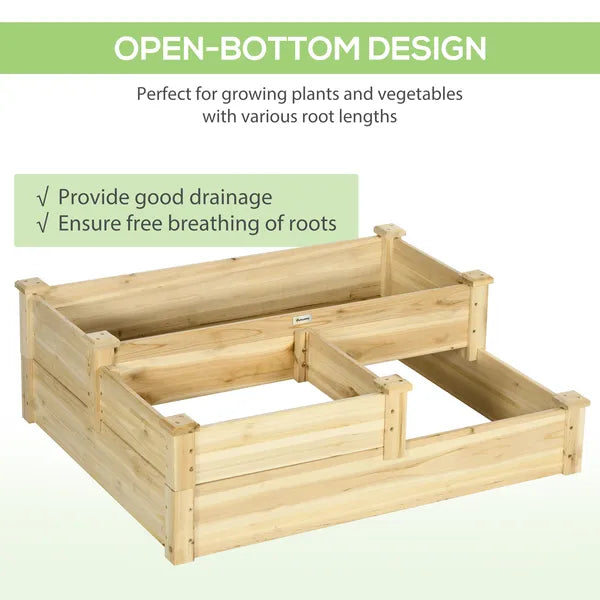 3 Tier Raised Flower Bed Outdoor Planter Box Wooden Garden Bed, Open Bottom for Plants, 42.5"x34.75"x14.25", Natural - product image 5