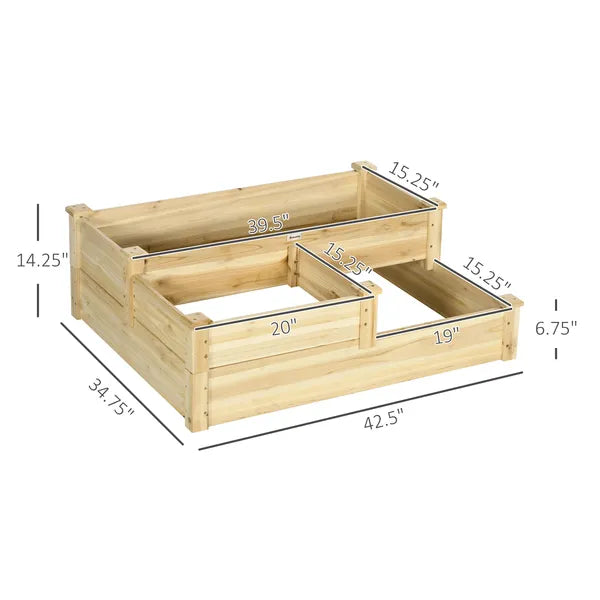 3 Tier Raised Flower Bed Outdoor Planter Box Wooden Garden Bed, Open Bottom for Plants, 42.5"x34.75"x14.25", Natural - product image 3