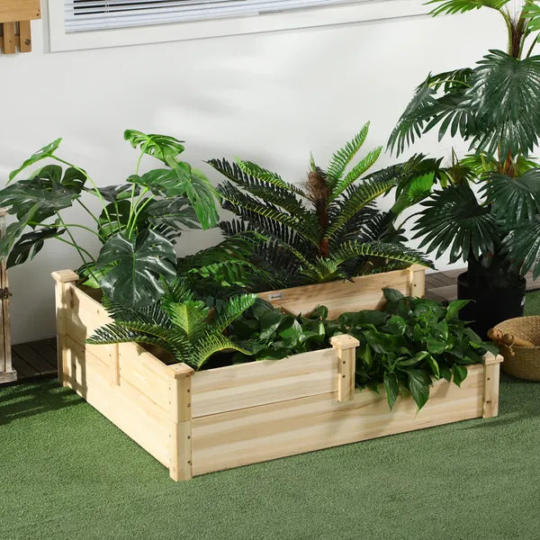 3 Tier Raised Flower Bed Outdoor Planter Box Wooden Garden Bed, Open Bottom for Plants, 42.5"x34.75"x14.25", Natural - product image 2
