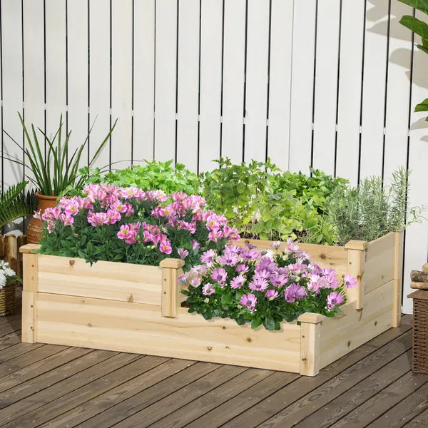 3 Tier Raised Flower Bed Outdoor Planter Box Wooden Garden Bed, Open Bottom for Plants, 42.5"x34.75"x14.25", Natural - product image 10