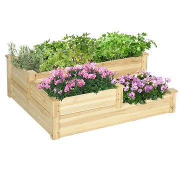 3 Tier Raised Flower Bed Outdoor Planter Box Wooden Garden Bed, Open Bottom for Plants, 42.5"x34.75"x14.25", Natural - product image 1