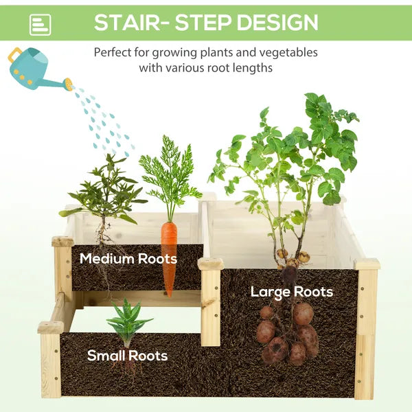 3 Tier Raised Flower Bed Outdoor Planter Box Wooden Garden Bed, Open Bottom for Plants, 42.5"x34.75"x14.25", Natural - product image 6
